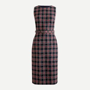 New! J Crew sz 4 Belted Sheath Dress Black Stewart Tartan Plaid NWT